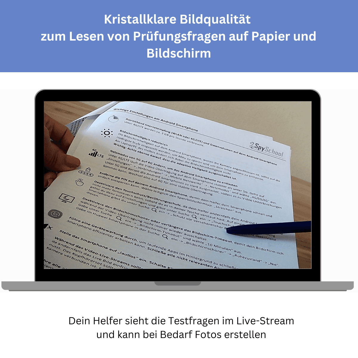 Echte Beispielaufnahme der Knopfkamera — Text klar lesbar
