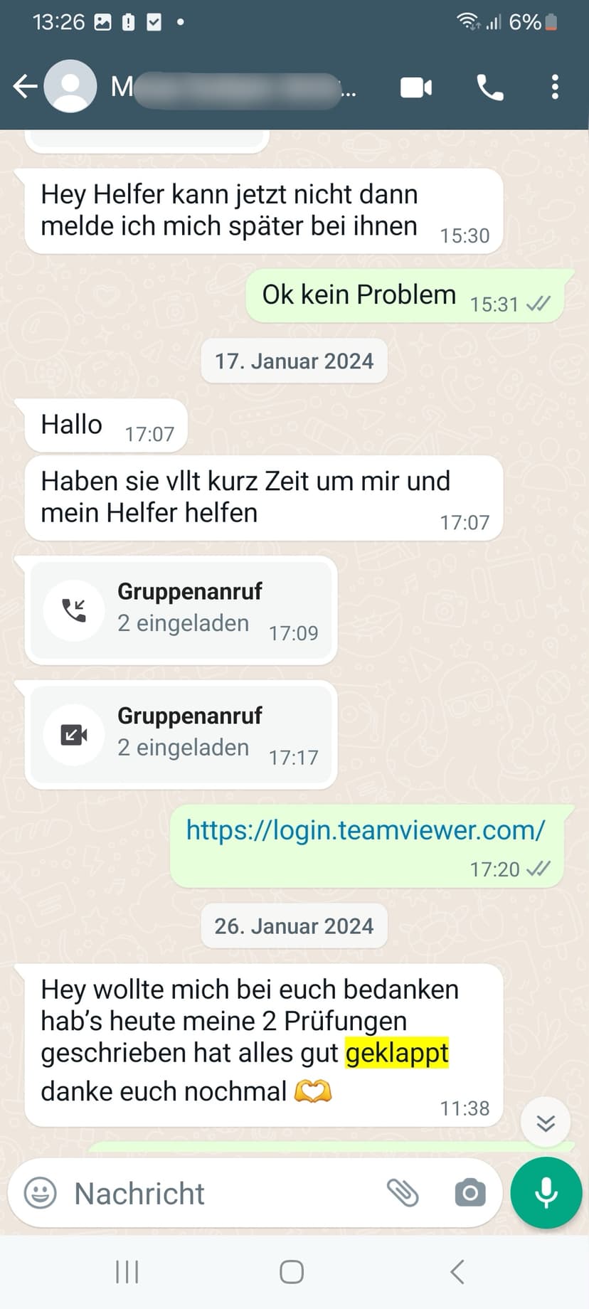 WhatsApp-Feedback Kundenstimme 3 — echte, unbearbeitete Nachricht