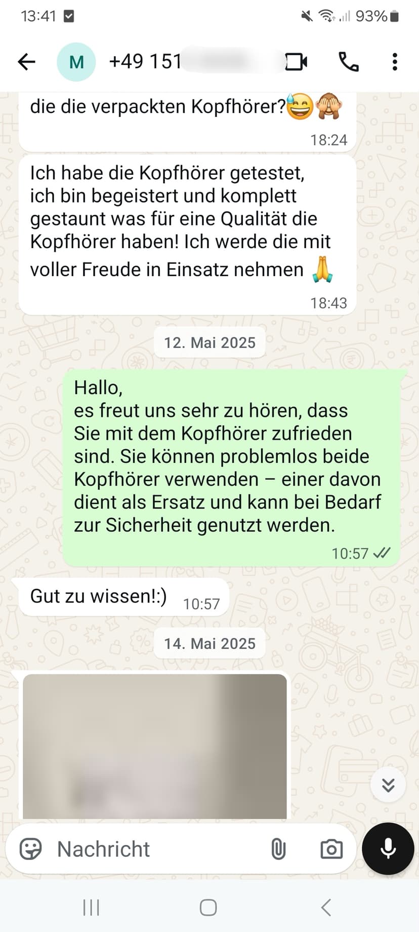 WhatsApp-Feedback Kundenstimme 16 — echte, unbearbeitete Nachricht