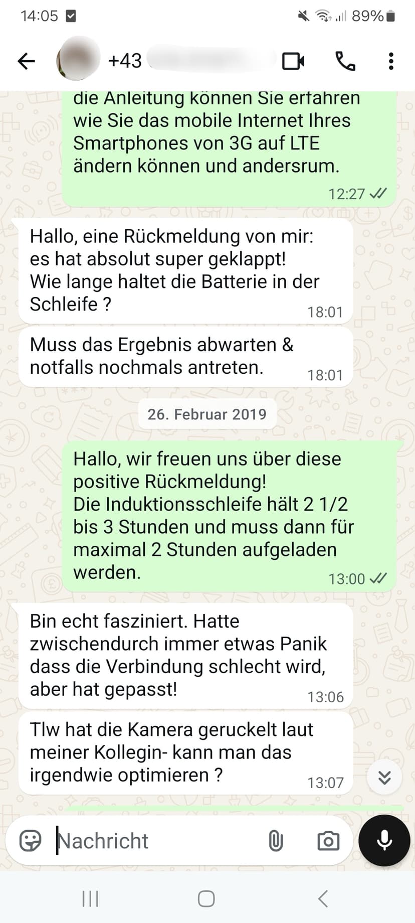 WhatsApp-Feedback Kundenstimme 23 — echte, unbearbeitete Nachricht