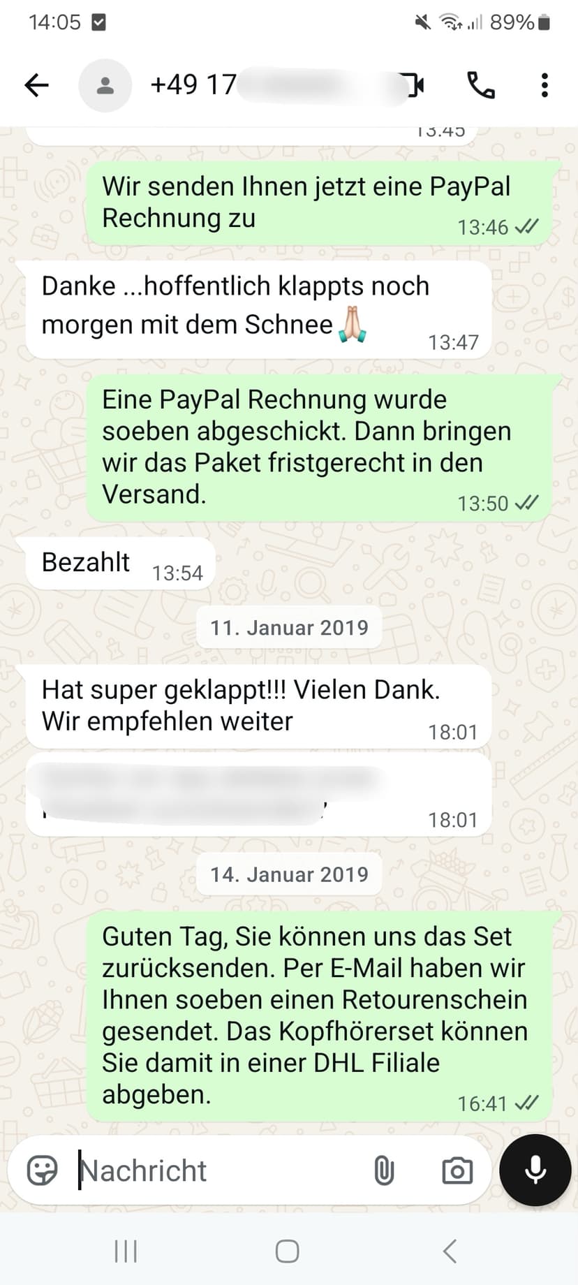WhatsApp-Feedback Kundenstimme 24 — echte, unbearbeitete Nachricht