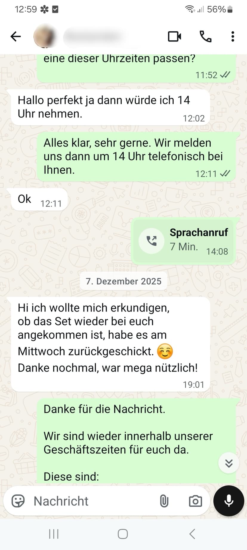 WhatsApp-Feedback Kundenstimme 31 — echte, unbearbeitete Nachricht