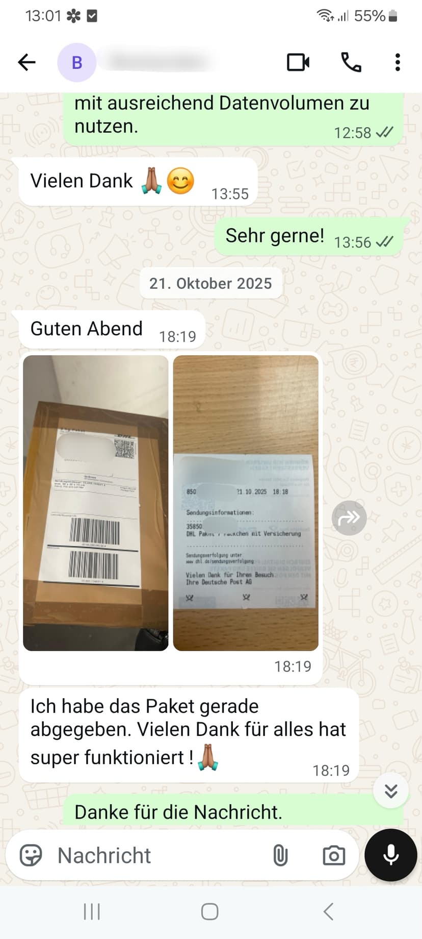 WhatsApp-Feedback Kundenstimme 33 — echte, unbearbeitete Nachricht
