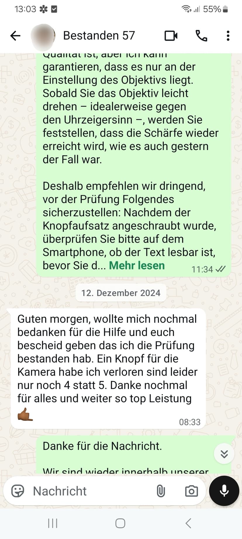 WhatsApp-Feedback Kundenstimme 37 — echte, unbearbeitete Nachricht