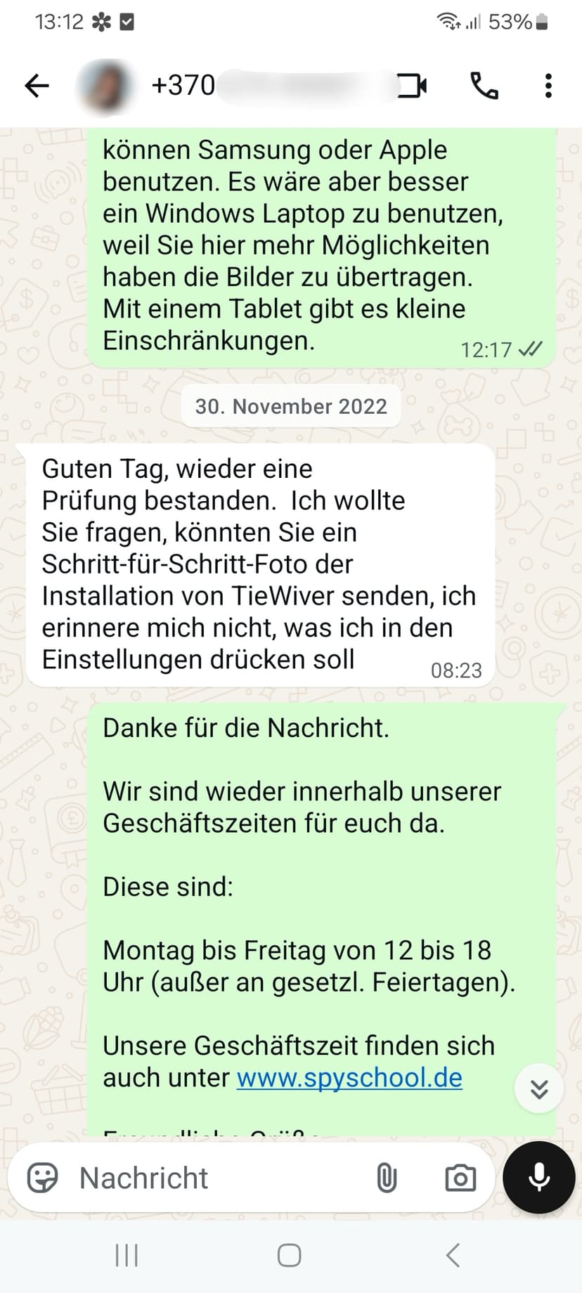 WhatsApp-Feedback Kundenstimme 41 — echte, unbearbeitete Nachricht
