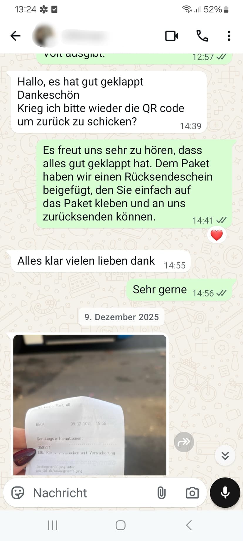 WhatsApp-Feedback Kundenstimme 45 — echte, unbearbeitete Nachricht