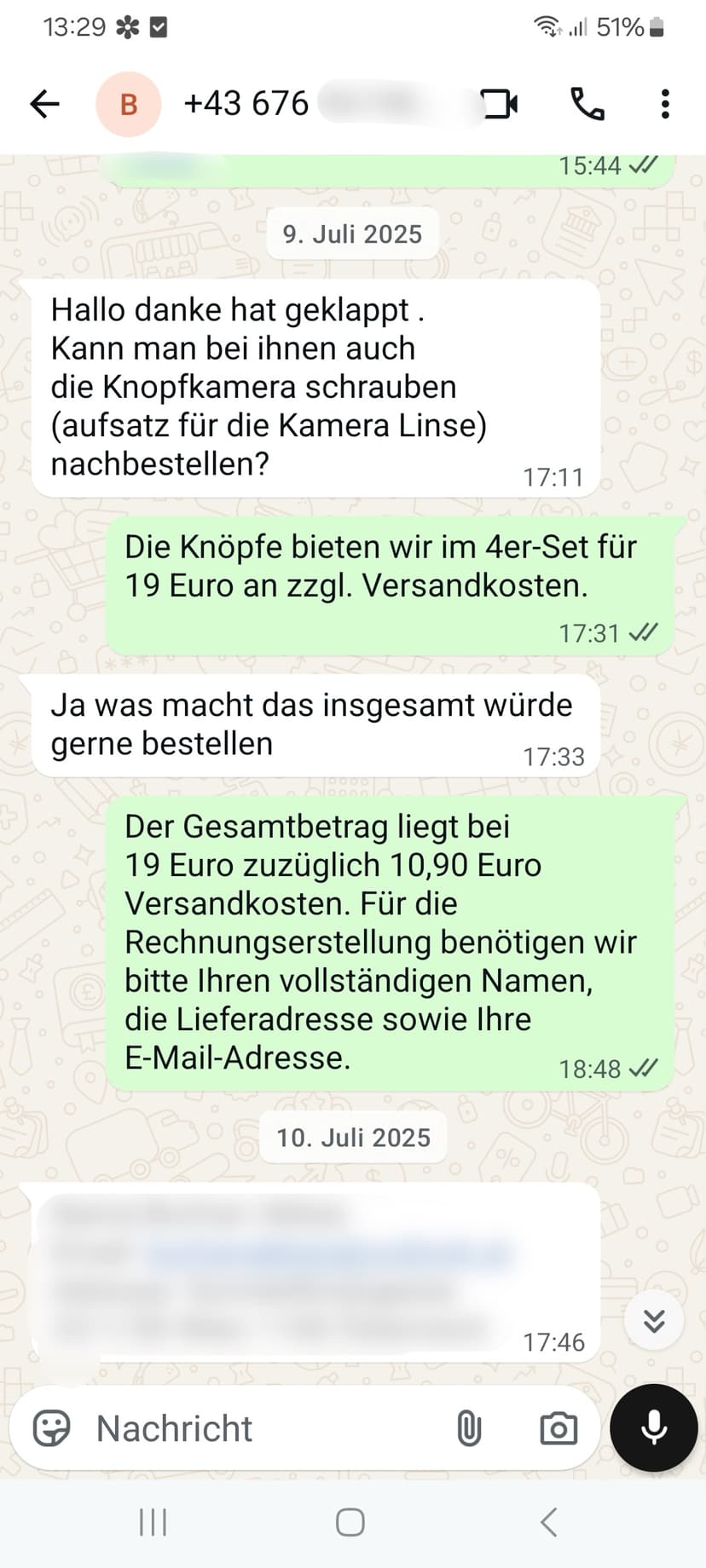WhatsApp-Feedback Kundenstimme 48 — echte, unbearbeitete Nachricht