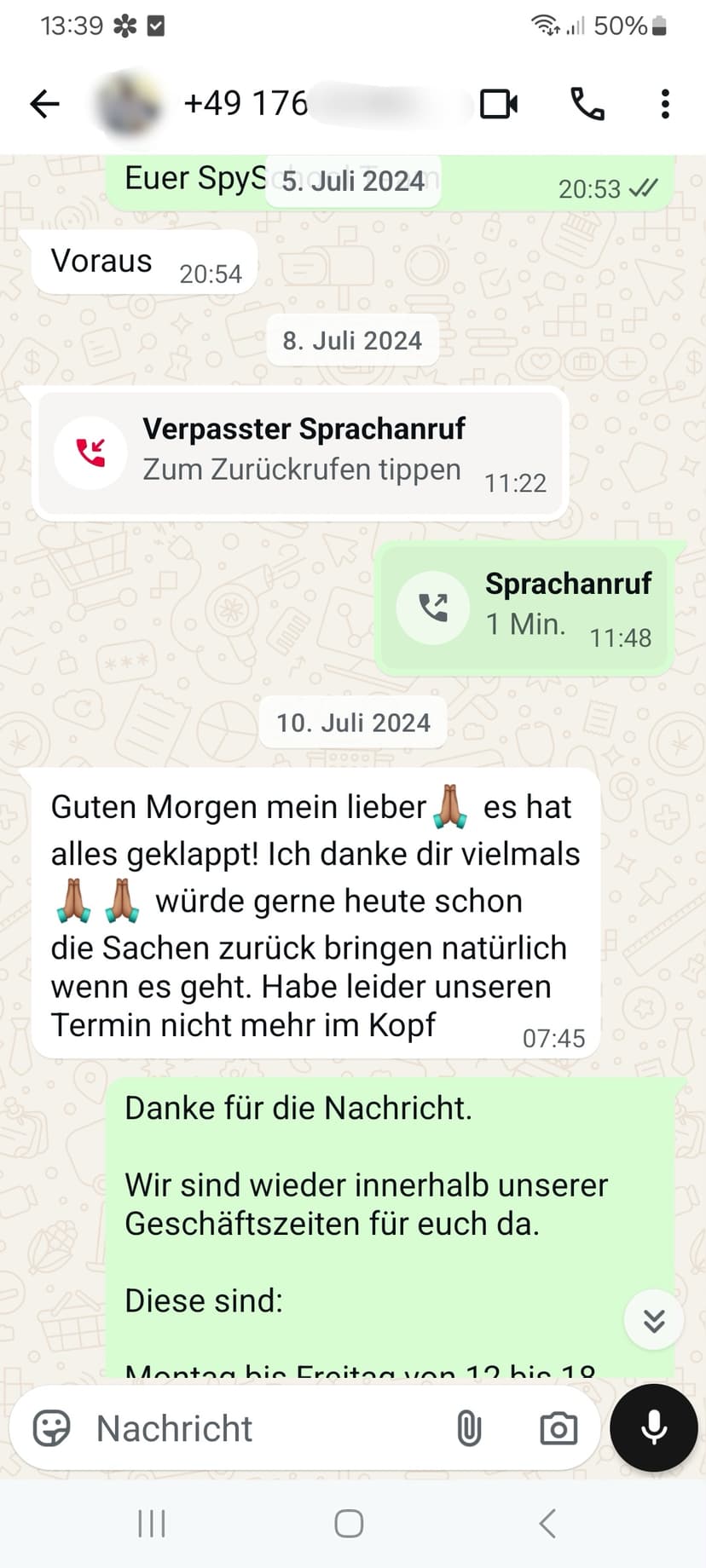 WhatsApp-Feedback Kundenstimme 54 — echte, unbearbeitete Nachricht