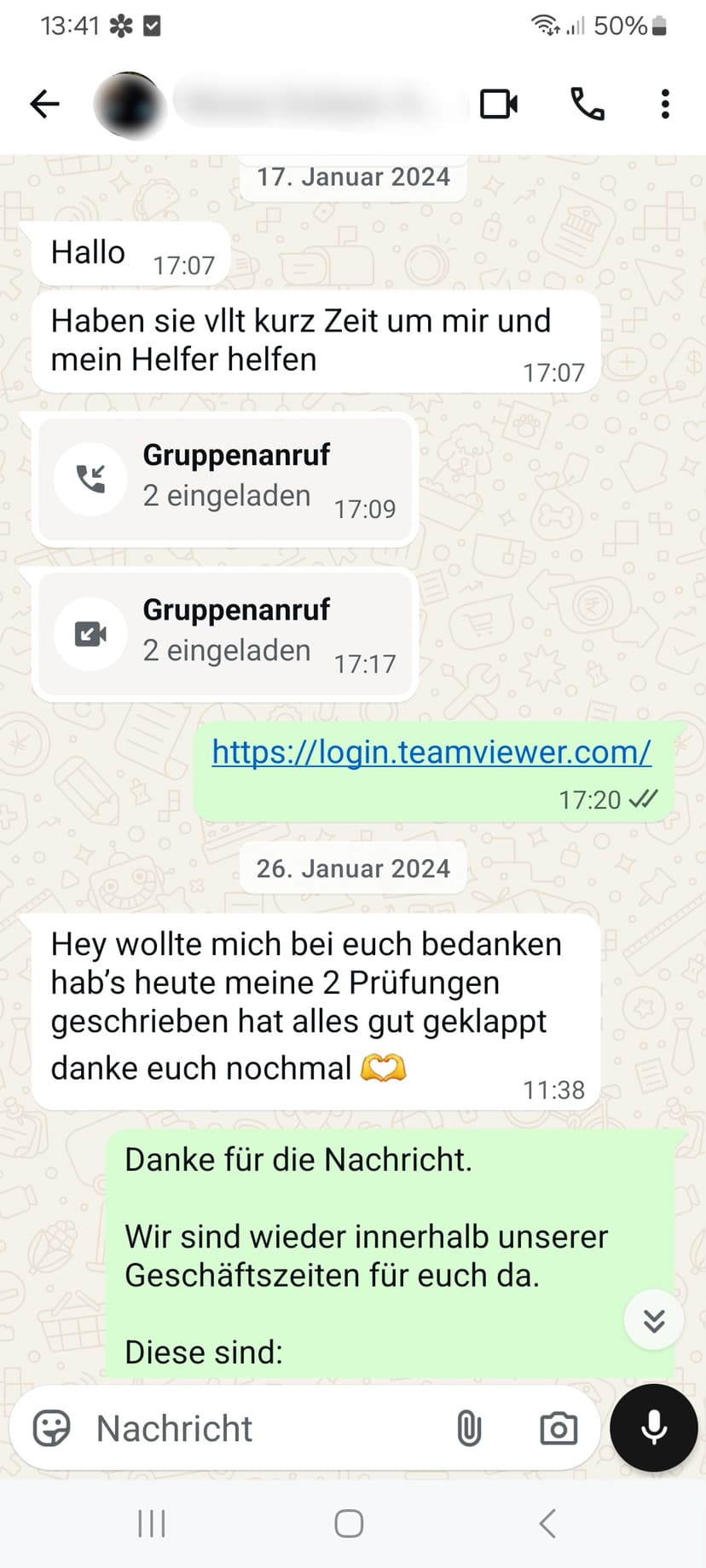 WhatsApp-Feedback Kundenstimme 55 — echte, unbearbeitete Nachricht