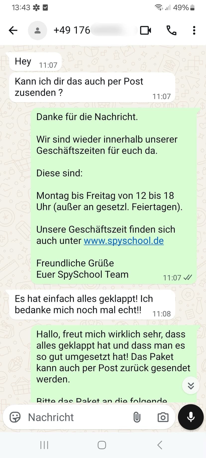 WhatsApp-Feedback Kundenstimme 57 — echte, unbearbeitete Nachricht