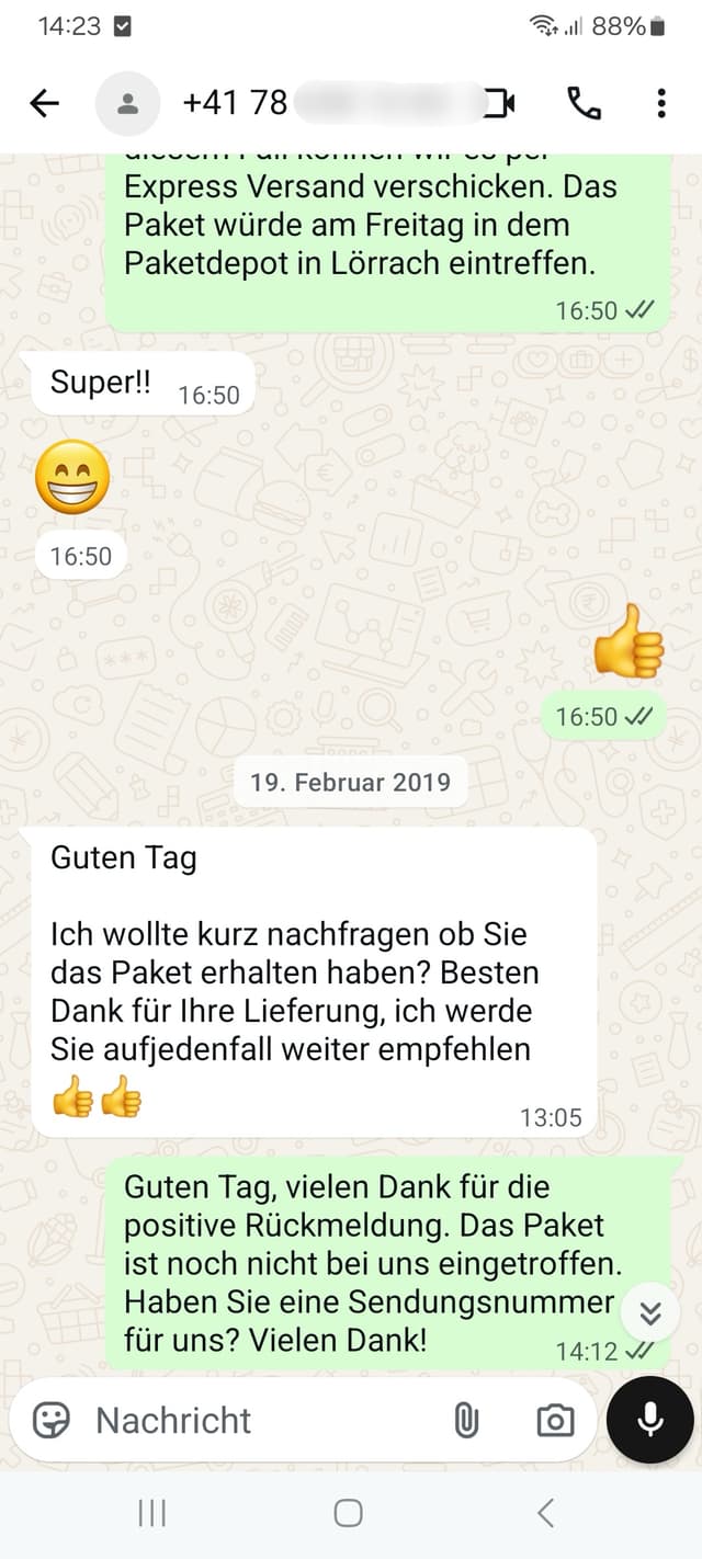 WhatsApp-Feedback Kundenstimme 66