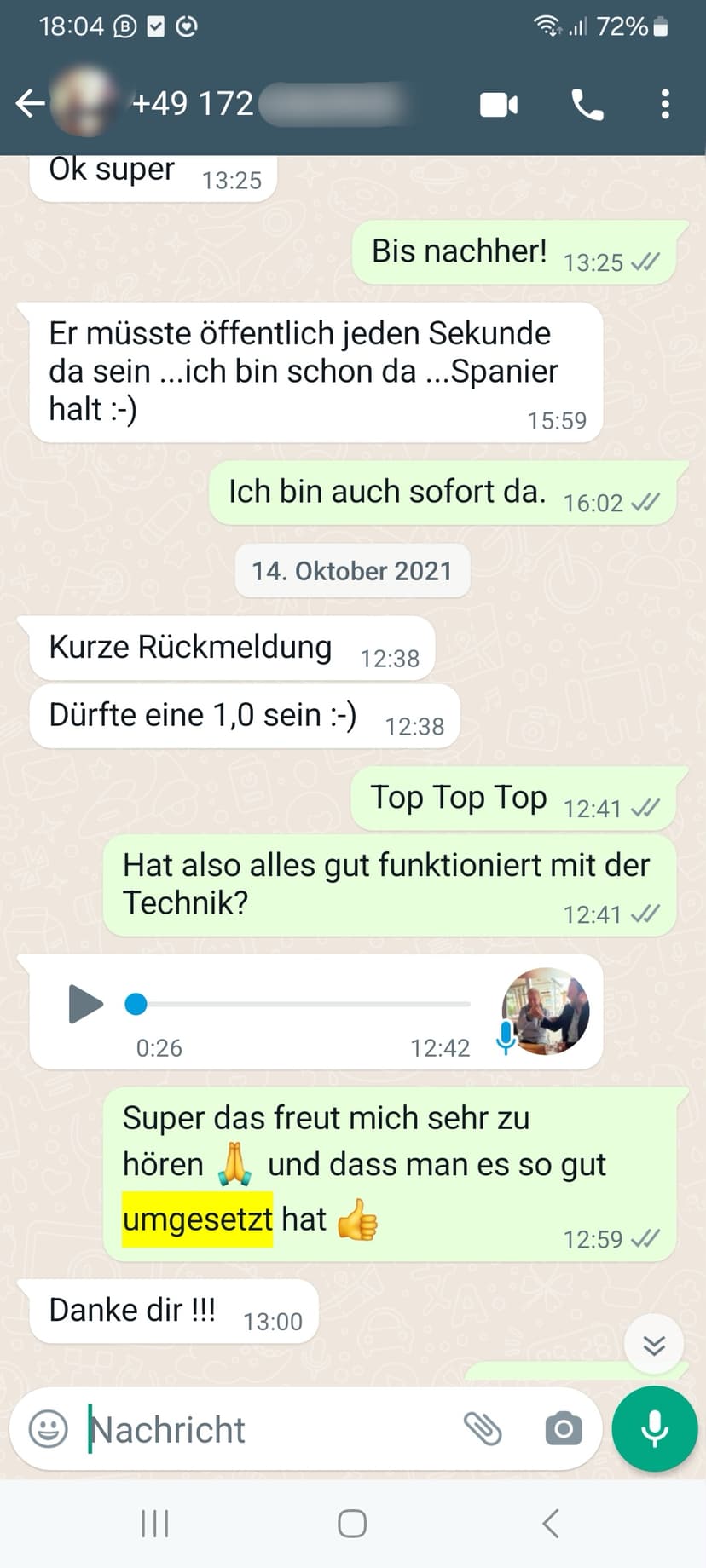 WhatsApp-Feedback Kundenstimme 68 — echte, unbearbeitete Nachricht