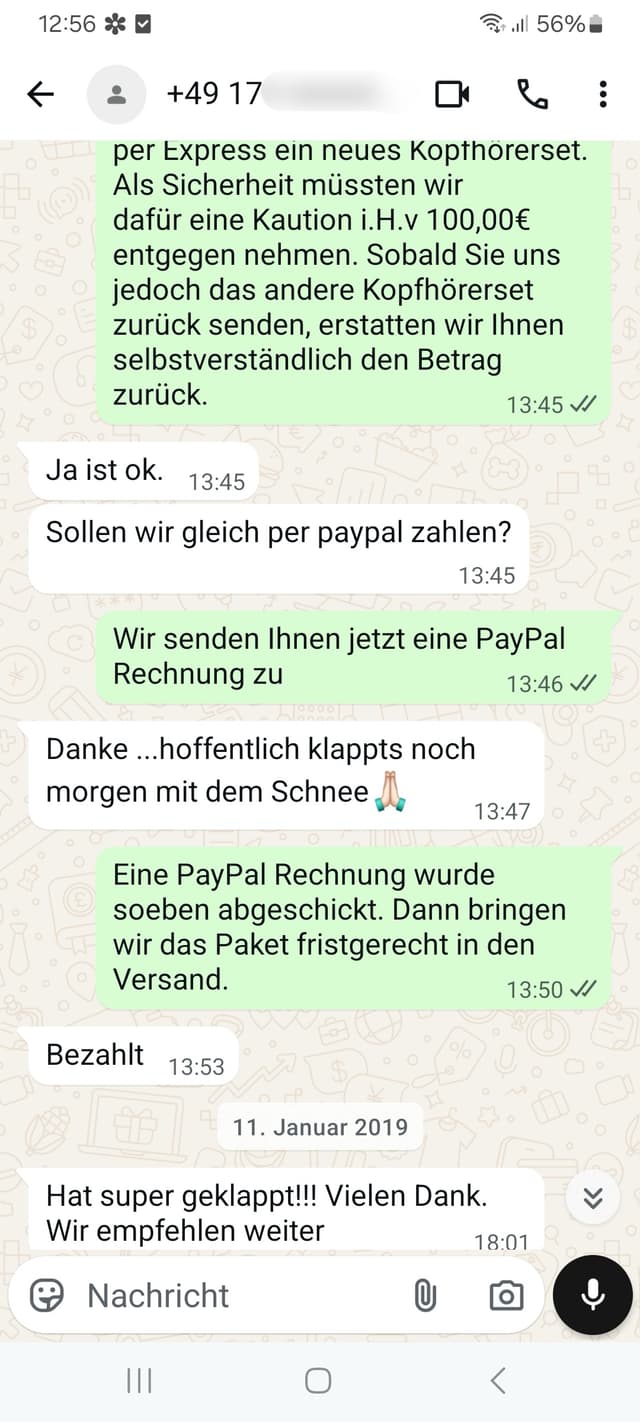 WhatsApp-Feedback Kundenstimme 72